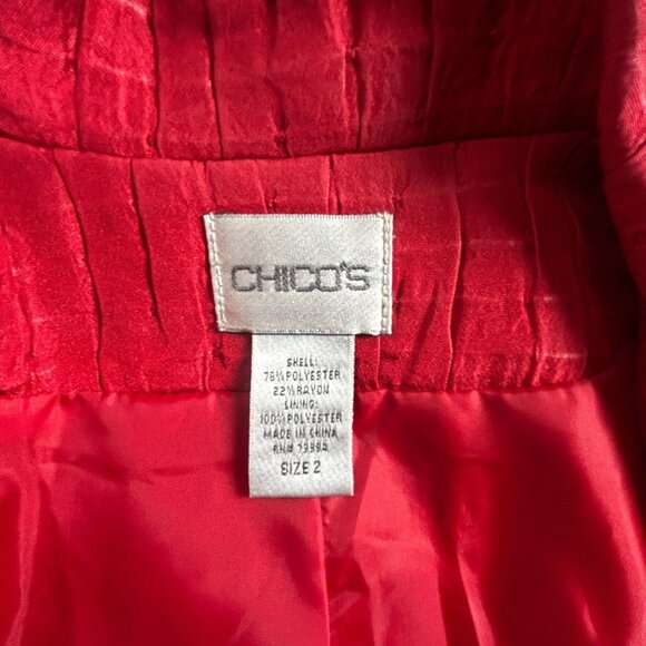 Chico's Womens Red Textured Pattern Blazer Jacket Size 2 Lined Lightweight - Picture 3 of 9